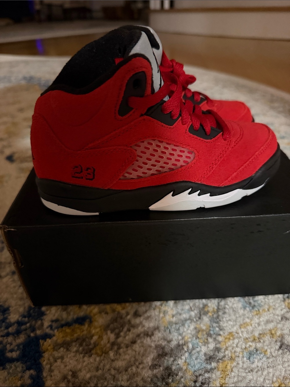 Jordan Kids Red and Black High-Top Sneakers with White Accents